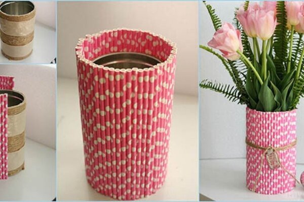 Làm bình hoa đơn giản từ ống hút giấy
